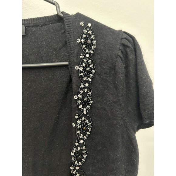 INC Beaded Black Shrug Cardigan Short Sleeve Silk Blend Sz Medium - Picture 4 of 8
